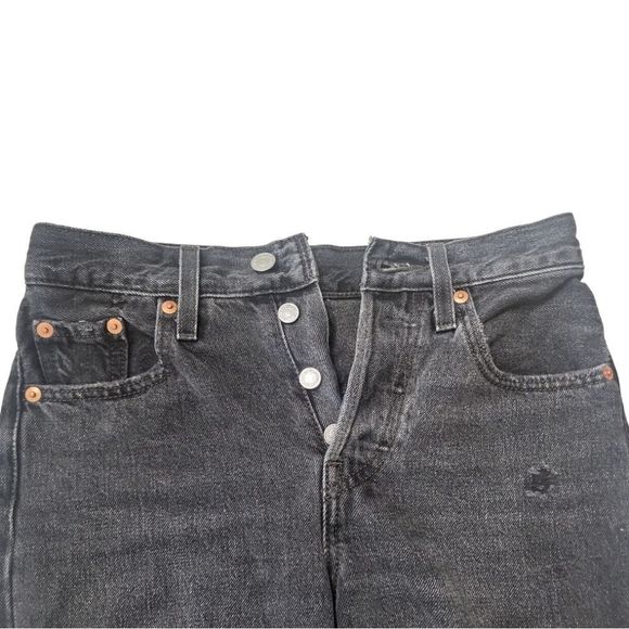 LEVI'S Black 501 Skinny Distressed Raw Hem Jeans Denim Pants Size 23x28 - Picture 2 of 9